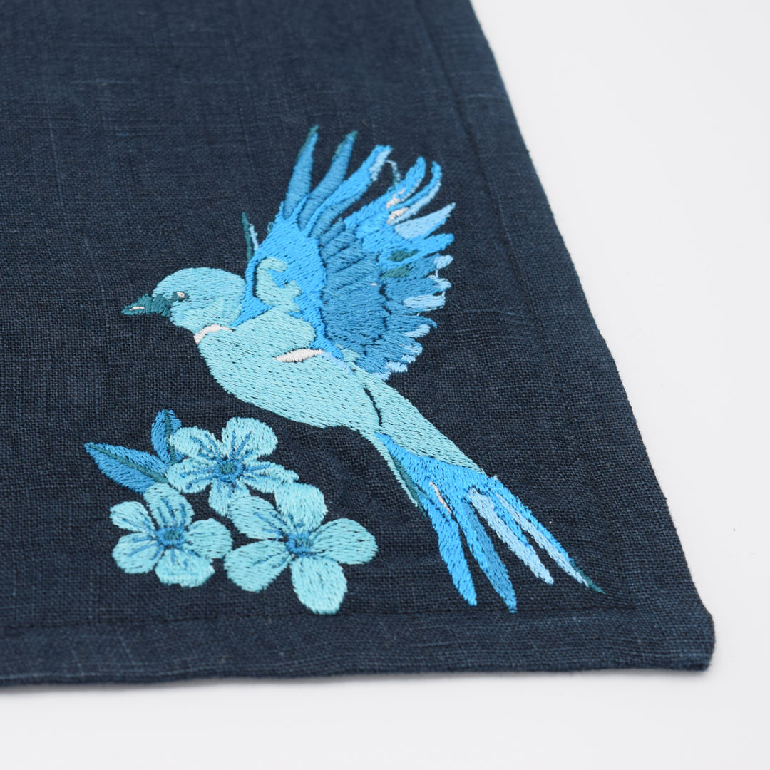 Blue Embroidered Bird Table Mat