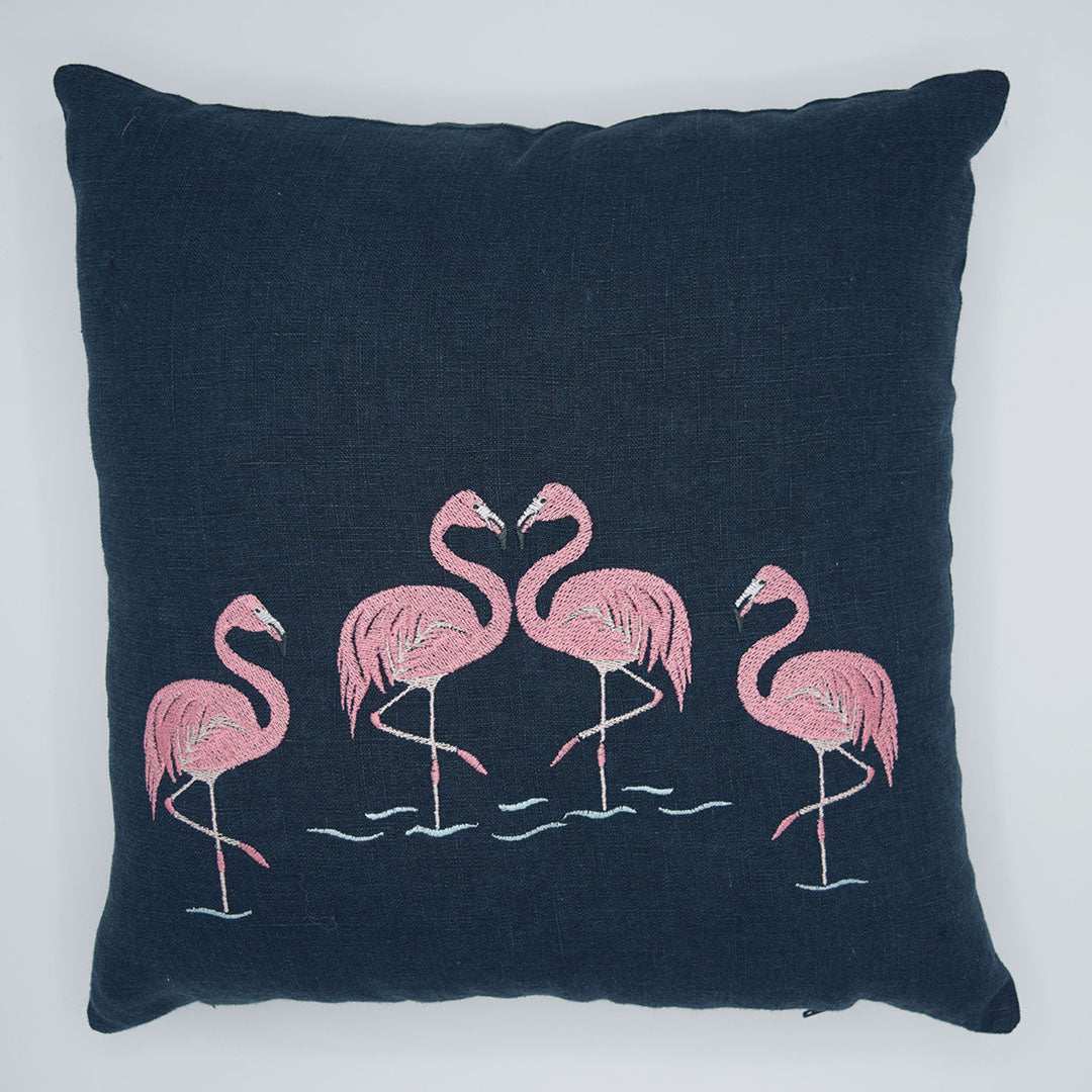 Flamingo Embroidered Cushion
