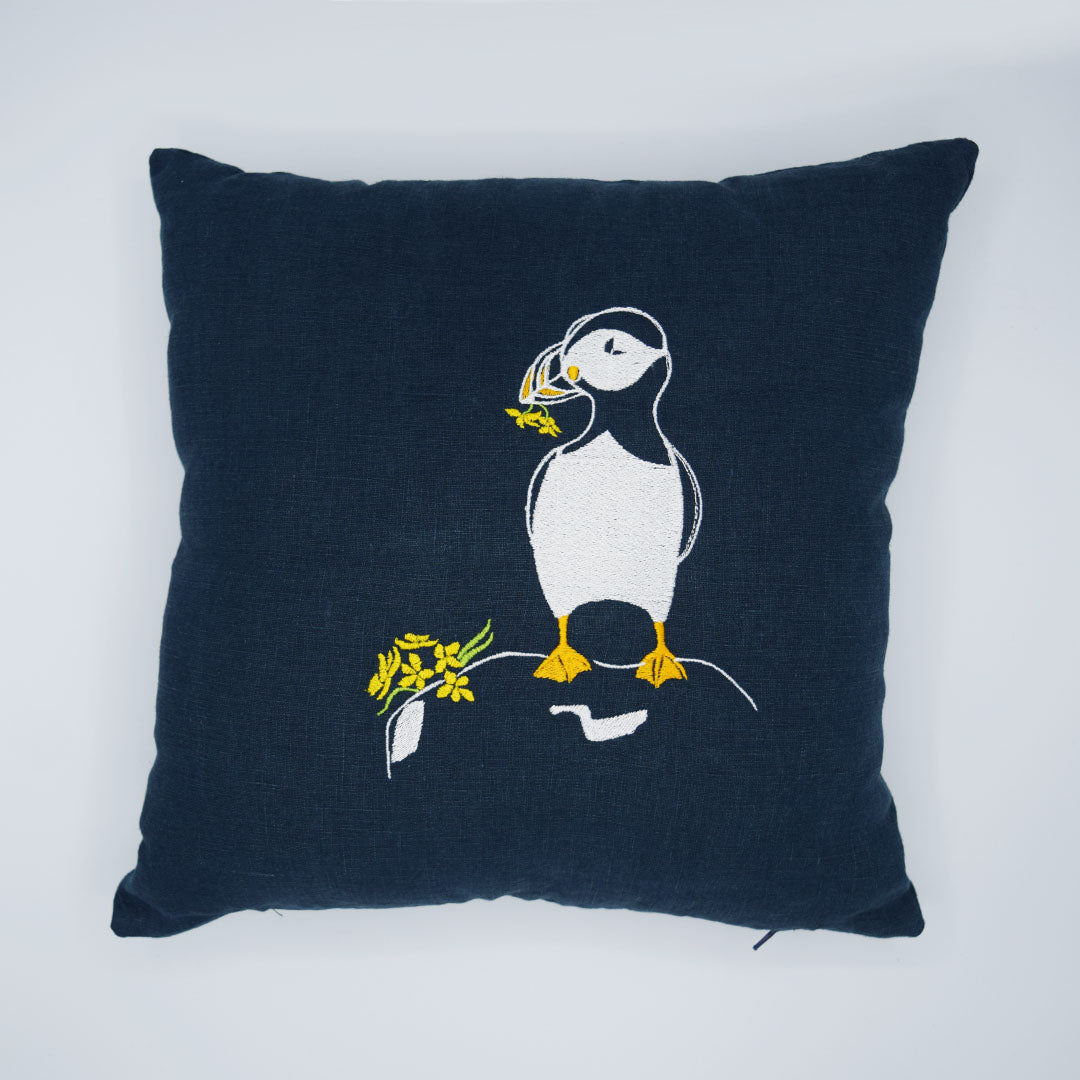 Puffin Embroidered Cushion