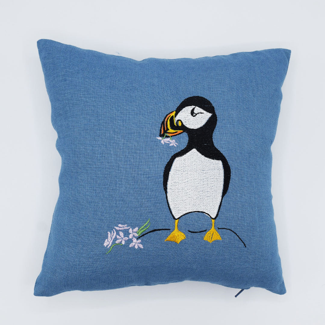 Puffin Embroidered Cushion