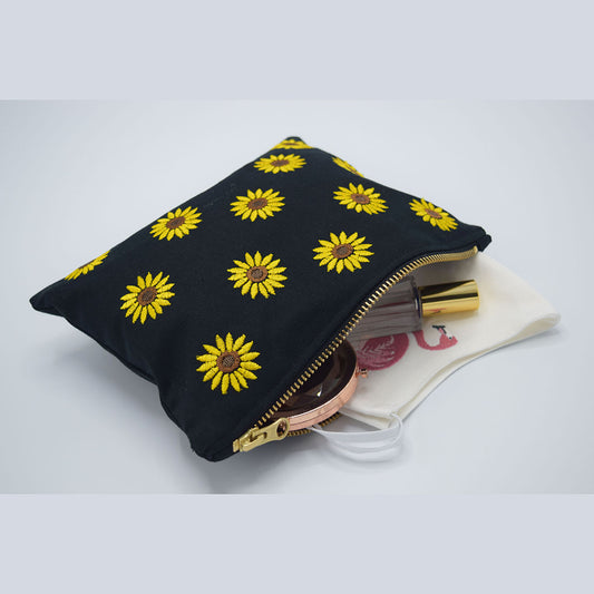 Sunflower Black Cosmetic Bag